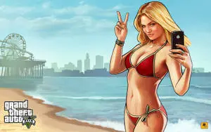 4K GTA 5 Bikini Girl At Beach