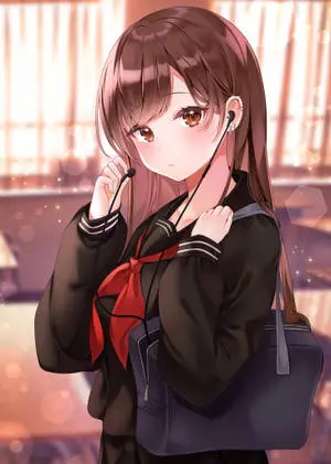 Anime Girl Immersed in Music