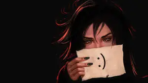 Aesthetic Sad Girl With Smiley Paper