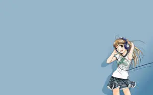 A teenage anime girl smiles while listening to her favorite songs.