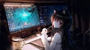 Anime Girl Poses While Holding Laptop Stylus