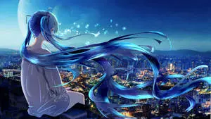Anime Girl Sad Alone Hatsune Miku City View