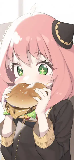 Anya Forger Enjoying a Delicious Burger