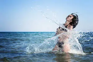 Bikini Girl Splash Seawater