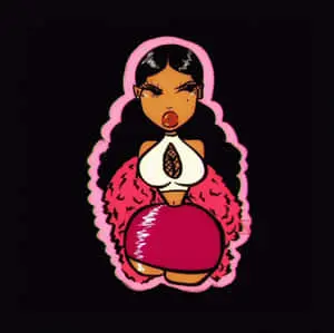 a black and pink image of a girl with long hair