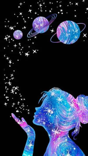 Black Cool Sparkling Girl On Space