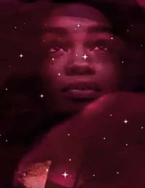 a woman with a starry background