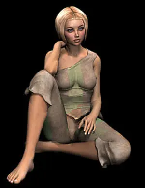 Blonde Animated Character Seated Pose