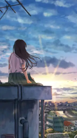 Cool Anime Girl Profile Sitting On Roof