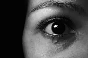 Crying Woman With Tears Eye Shot Greyscale 