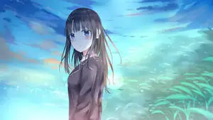 Curious Sad Anime Girl Looking Back