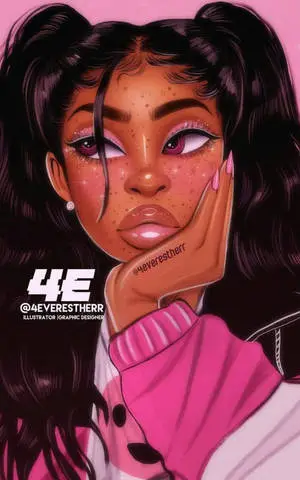 Cute Black Girl Art In Pink