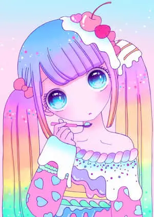 Cute Kawaii Anime Girl Eating
