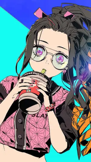 Cute Nezuko Kamado With Glasses Digital Fan Art