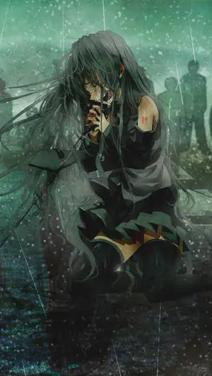 Depressed Anime Girl Green Sky