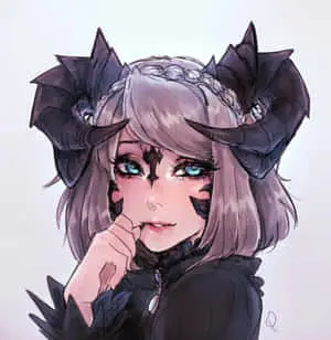 a girl with horns and black hair