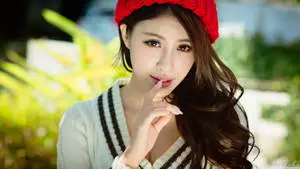 Fashionable Korean Girl In Red Beanie