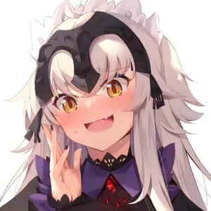 a girl with long white hair and black eyes
