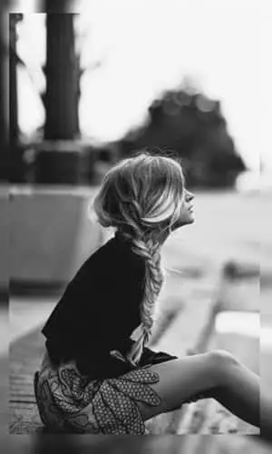 Braided Girl Alone Picture Black White