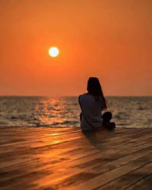 Girl Alone Picture Sunset By The Sea