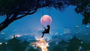 Girl Alone Swing Night Picture