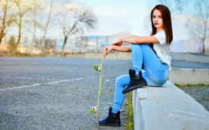 Skateboarding Girl In Jeans Pictures