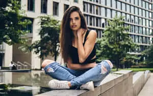 Girl In Jeans And Sneakers  Pictures