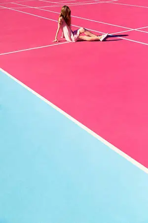 Girl On Pink Blue Court 