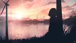 Girl Watching The Sunset Sad 4K