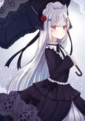 Gothic Anime Girl Wearing Black Dress With Parasol