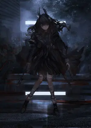 a girl in black with a sword in her hand