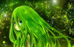 Green Anime Girl With Green Hair
