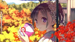 Kawaii HD Girl Holding Ball