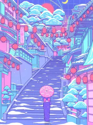 Pastel Japanese Aesthetic Winter Light Festival