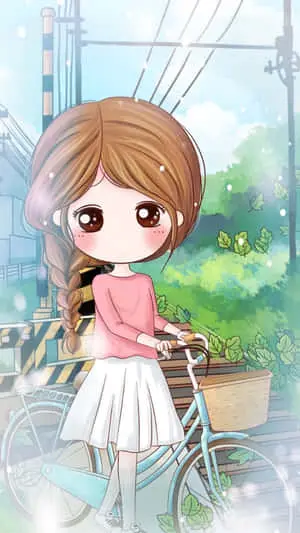 Pretty Girl Cartoon With Bicycle Picture