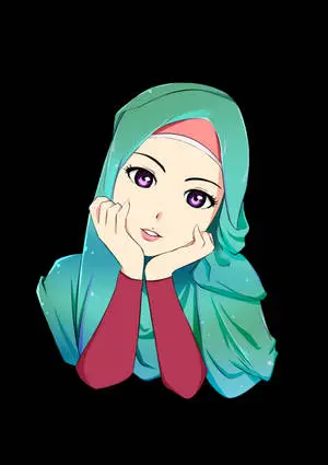 Purple-Eyed Girl Hijab Cartoon