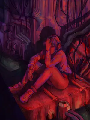 Red Aesthetic Girl Sad Drawing