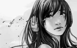Sad Aesthetic Anime Girl Wearing Headphones