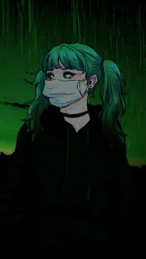 Sad Aesthetic Anime Girl With Green Pigtails