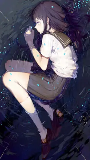 Sad Crying Anime Girl Lying On Water