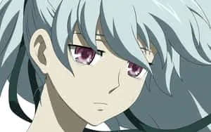 a girl with long hair and blue eyes