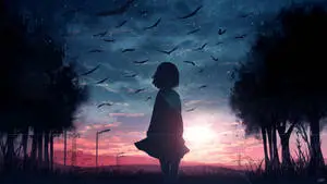 Sad Girl Sunrise And Birds