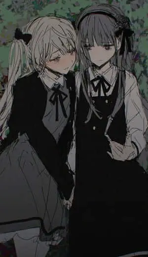 Two Goth Anime Girls Holding Hands