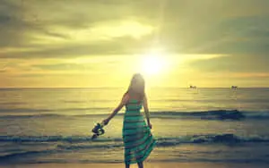 Walking Sad Girl On Beach