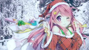 Winking Anime Girl Christmas Background