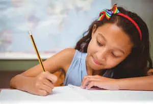 Grade School Girl Student Writing Pictures