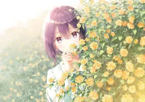 Yellow Flowers Anime Girl